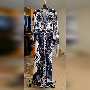 Jungle Printed Maxi Long Sleeve Button Down Shirt Dress Size L